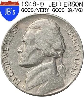 1948-D Jefferson Nickel 5c - Circulated Good/Very Good (G/VG) - Image 1 of 4