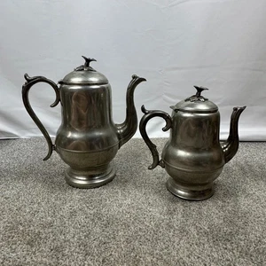 2 antike Homan & Co Zinn Teekannen 11,25" Kupferboden 9" IX Kupferboden - Bild 1 von 23