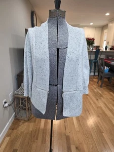 Ivanka Trump Cardigan Sweater Medium Open Front Gray Heather Zip Side 3/4 Sleeve - Picture 1 of 7