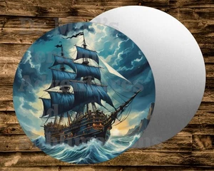 BARCO PIRATA EN EL MAR Cartel Redondo Coronas Artesanía Miniaturas - Imagen 1 de 1