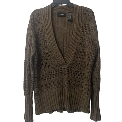 Suéter de punto grueso marrón para mujer de lana suéter profundo en V manga larga XL Foto 1 de 4