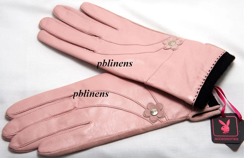 BNWT PLAYBOY BUNNY LEATHER GLOVES IN BLACK/PINK NEW - Image 1 of 1