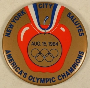 NEW YORK CITY SALUTES OLYMPIC CHAMPIONS PIN BACK BUTTON - Picture 1 of 2