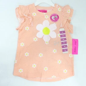 Betsey Johnson Short Sleeve T Shirt Girls Size 4 Reverse Sequins Peach Floral - Picture 1 of 4