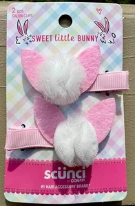 Scünci Kids Pom-Pom Sweet Little Bunny Ears Easter Hair Clips (2-Pieces) New - Picture 1 of 3