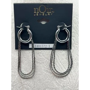 Pendientes colgantes de cadena de doble aro de plata con cierre bisagras nOir Joyería B65 - Imagen 1 de 4