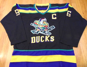 NWOT RETRO MIGHTY DUCKS BLACK #96 COWAY JERSEY SIZE XL stitched - Foto 1 di 5