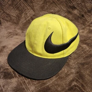 Vintage Nike Youth Hat Neon Yellow Logo Big Check - Picture 1 of 12