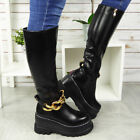 Mid Calf Boots Shoes Ladies Chain Zip Punk Goth Platform Chunky Heel Comfy Sizes