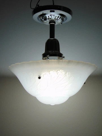 Antique Vintage White Glass Art Deco Nickel Flush Mount Ceiling Light Fixture Cover
