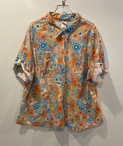 JMS Just My Size Floral Linen Blend Short Sleeve Shirt Womens 4X (1488) - Picture 1 of 3