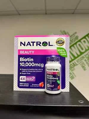 Natrol Biotina 10000 mcg Fresa Disolución Rápida 250 Comprimidos Exp 06/2027+ Foto 1 de 4