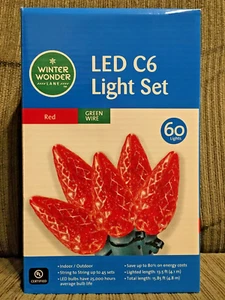 Winter Wonder Lane 60 LED Red Faceted C6 Lights Green Wire Indoor/Outdoor NIB - Picture 1 of 5