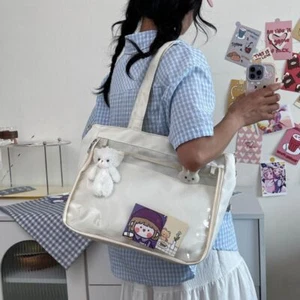 Harajuku JK Borsa a Tracolla Pvc Lolita Borsa a Mano Portatile Trasparente Itabag Ragazze - Foto 1 di 16