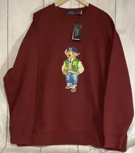 Polo Ralph Lauren Burgundy Red Crewneck Preppy Bear 2XB Sweatshirt $188 msrp NWT - Picture 1 of 5
