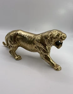 Vintage Heavy Bronze Brass Tiger Statue Figure Wildcat Lion Jaguar Panther 9" - Picture 1 of 7