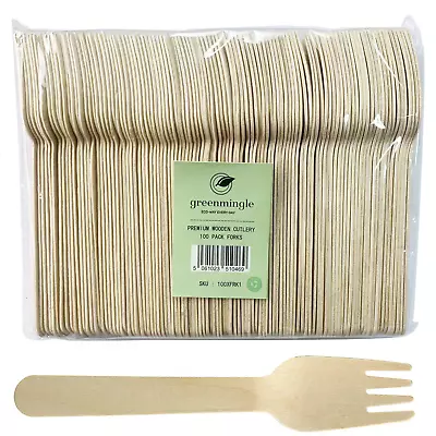 GREENMINGLE 100 Pieces Wooden Forks Disposable Mini Forks Small Sporks Bulk Appetizer Forks