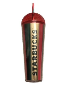 Bicchiere a cupola Starbucks 2024 rosso metallizzato, verde e oro a righe festa - Foto 1 di 5