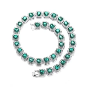 Green Square CZ Tennis Chain Choker Necklace Wedding Gift Women Men Jewelry - Picture 1 of 18