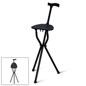 Folding Cane with Seat Walking Stick Height Adjustable Portable Crutch Chair - Picture 1 of 4