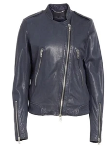 Rag & Bone LYON Moto Zipper Lamb Leather Jacket Navy 0 - Picture 1 of 9