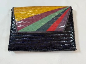 Bolso sin asas vintage tejido a mano multicolor a rayas hecho a mano en Filipinas 14"x9" - Imagen 1 de 8
