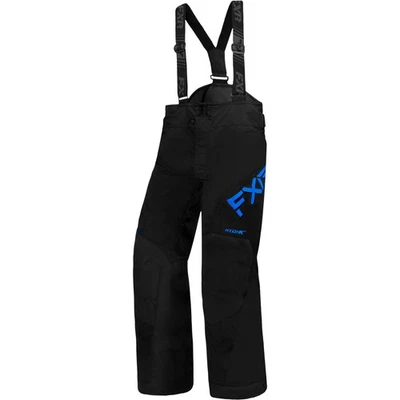 FXR Youth Clutch Snowmobile Pants Insulated Waterproof Black/Blue Snow Bibs - Image 1 of 4