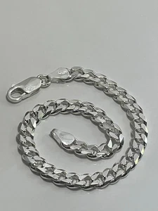 Gruesa pulsera de eslabones de bordillo plano de plata de ley '925' 10,5 g apilables capas - Imagen 1 de 17