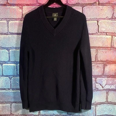 Suéter H&M Para Hombre Azul Marino Cuello en V Talla Pequeña Calce Regular Mezcla de Algodón Foto 1 de 4