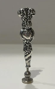 Antik Sterling Silber Repousse verzierter Griff Schreibtisch Wachs Siegel Stempel - Buchstabe S - Bild 1 von 22