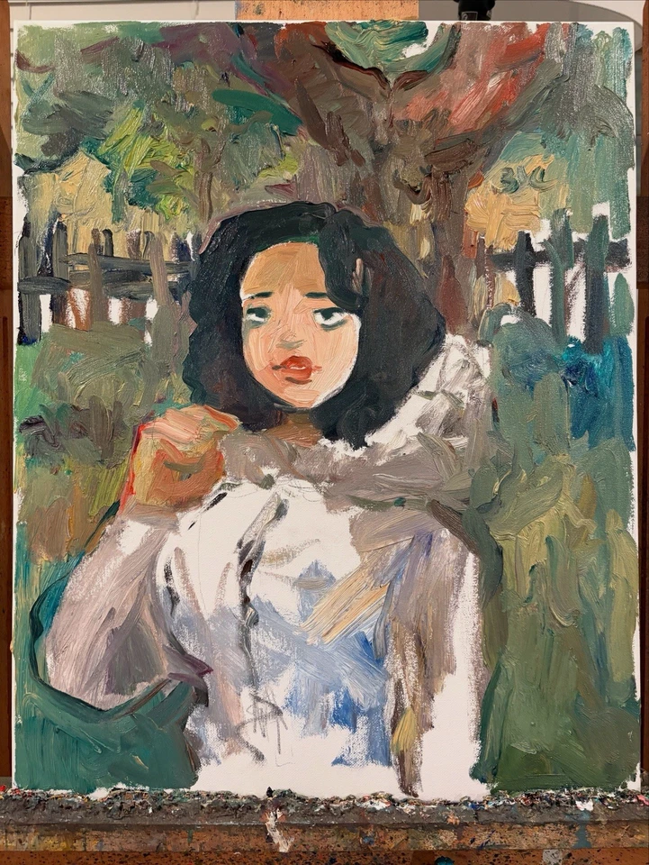 Anime Landscape Portrait Cubism Disney Oil Painting 16x20 Canvas Original Signed - Image 1 of 1