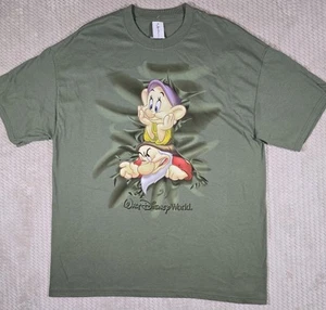Walt Disney World Dopey & Grumpy Adult Graphic T-Shirt Green Double Sided Sz XL - Picture 1 of 6