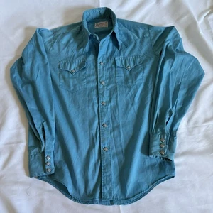 Vintage Rockabilly Diamond Pearl Snap Shirt Rockmount Western Rodeo Blue Ranch - Picture 1 of 17