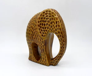 Elephant Ceramic Figurine 9” x 6” Mid Century Modern Peanut Texture Beige Brown - Picture 1 of 10