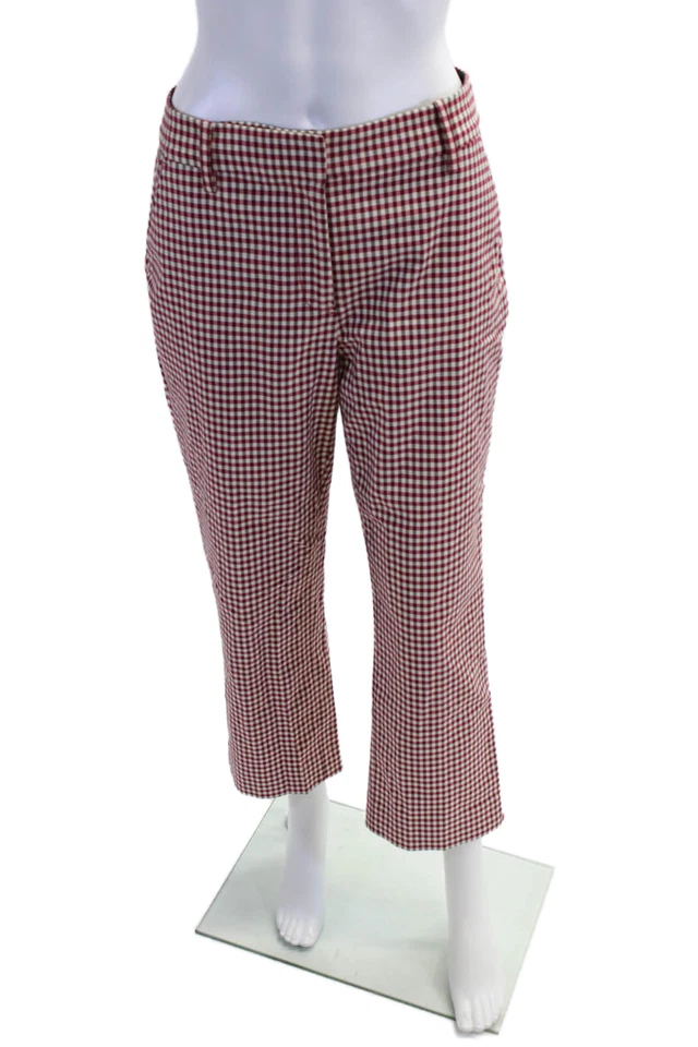 10 Pantalones Crosby Derek Lam para mujer a cuadros tiro alto rojo negro algodón talla 4 Foto 1 de 4