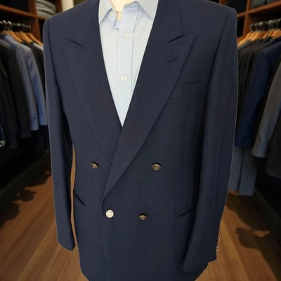 Vtg Navy Double Breasted Gold Button Blazer 42L Pierre Cardin 1970s With Hangar - Image 1 of 4