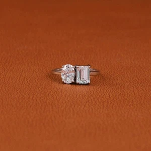 2Ct Oval Cut Moissanite Two Stone Engagement Ring In Solid 14K White Gold - Picture 1 of 7