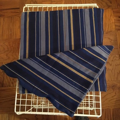 (2) Crate & Barrel Zachary Throw Pillow Covers 18x18 Blue & Gold Stripe Set *CPx - Image 1 of 4