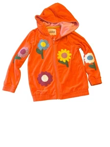 Mini Boden Orange Hooded Zip-Up Jacket Floral Appliqué Cotton Blend Size 6-7Y - Picture 1 of 5