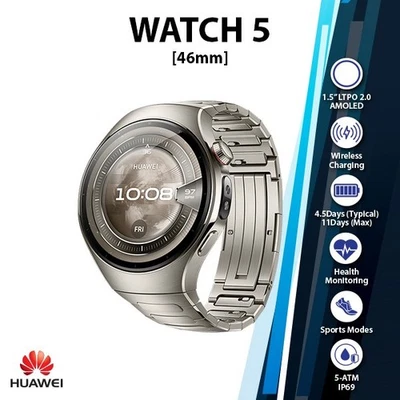 Huawei Watch 5 Bluetooth iOS Android Smartwatch (SILVER/46mm/1.5"/AMOLED/NEW) - Image 1 of 4
