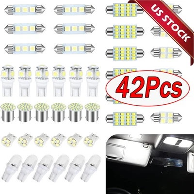 42 PIEZAS Combo Interior Coche LED Mapa Domo Puerta Baúl Matrícula Bombillas Blanco Foto 1 de 4