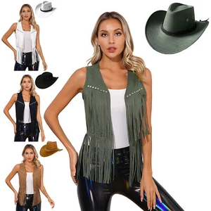 Damen Jacke Musik Weste Motor Fransenweste Hippie Cowboyhut Nieten Cowgirl 70er - Bild 1 von 50