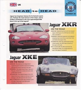 Hoja de especificaciones de comparación de auto deportivo Jaguar XKR vs. Jaguar XKE AUTOS CALIENTES folleto - Imagen 1 de 3