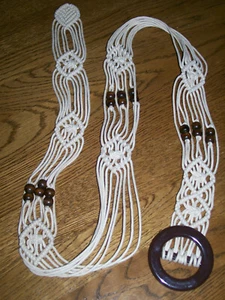 Womens Macrame Woven Belt Round Buckle & Beads 70s Bohemian Chic Style Sz M - Picture 1 of 5