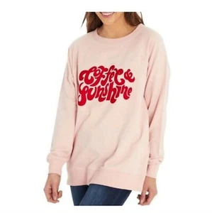Women's Wildfox "Coffee and Sunshine" Oversized Sweatshirt Graphic Red Pink sz L - Picture 1 of 4