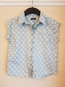 River Island Girls Blue & White Polka Dot Cropped Short Sleeve Shirt Top 8 Yrs - Picture 1 of 5