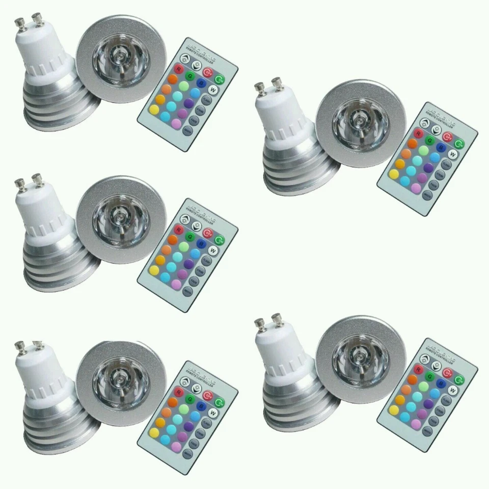 5 PEZZI FARETTO LED RGB 3 W 220V GU10 MULTICOLORE CROMOTERAPIA CON TELECOMANDO - Immagine 1 di 1