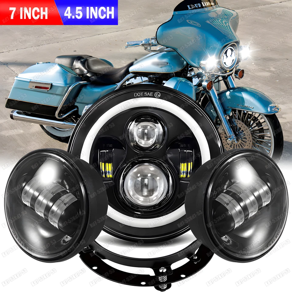 Farol de LED 7" Hi/Lo + 4,5" luzes de passagem para Harley-Davidson Road King FLHR - Imagem 1 de 4