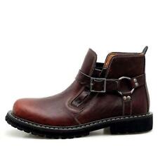 Mens Casual Round Toe Chelsea boots Ankle Boot Leather Buckle pull On Shoes