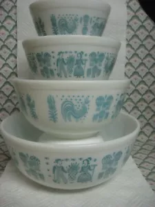 Pyrex #401-#404 Amish BUTTERPRINT Mixing Bowls Nesting Set of 4 Vintage EUC Read - Picture 1 of 14